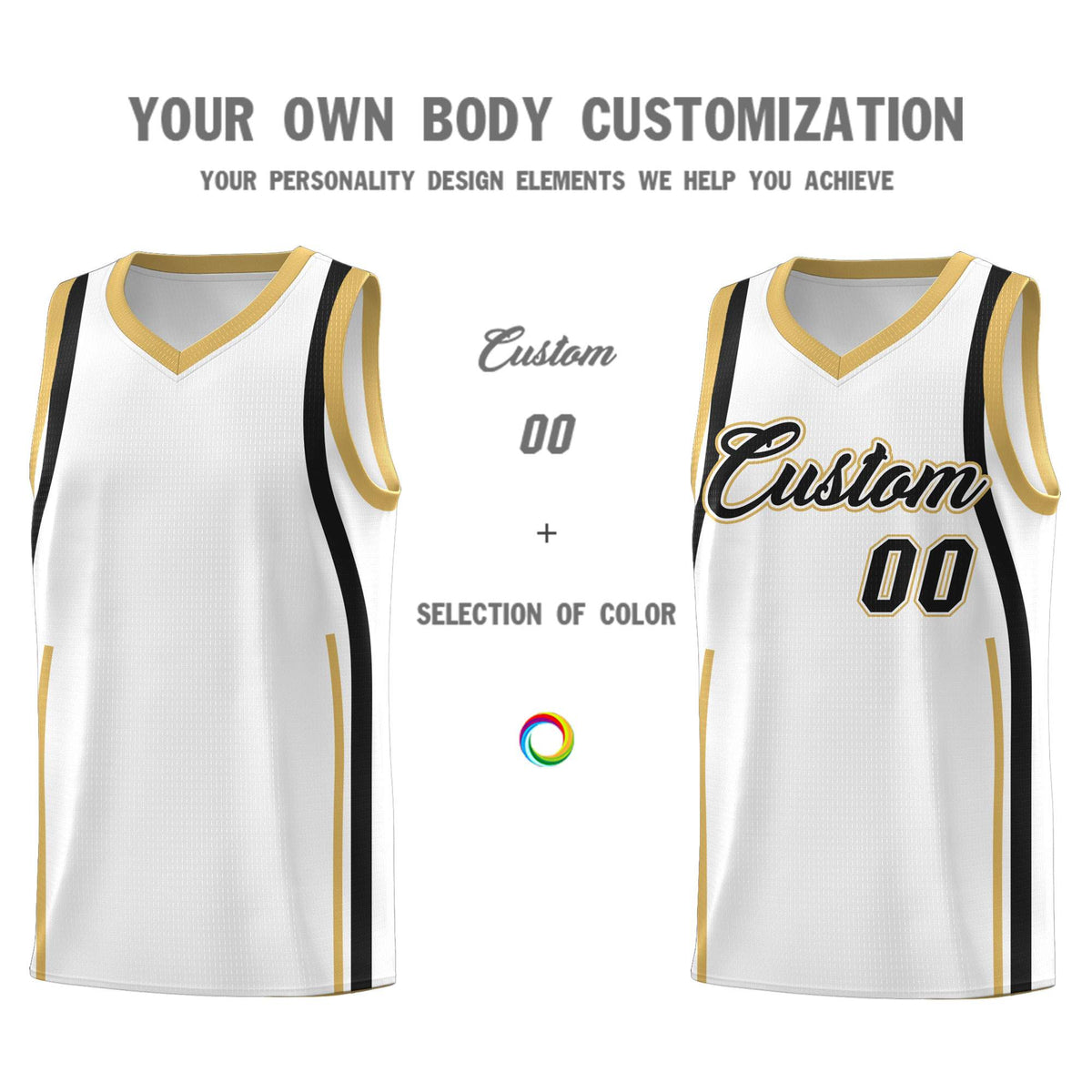 Custom White Black-White Ribbon Pattern Basketball Kits