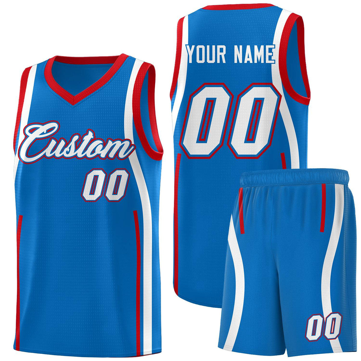 Custom Royal Red-White Ribbon Pattern Basketball Kits