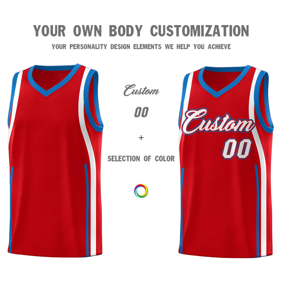 Custom Red Royal-White Ribbon Pattern Basketball Kits
