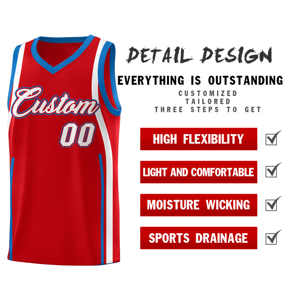 Custom Red Royal-White Ribbon Pattern Basketball Kits