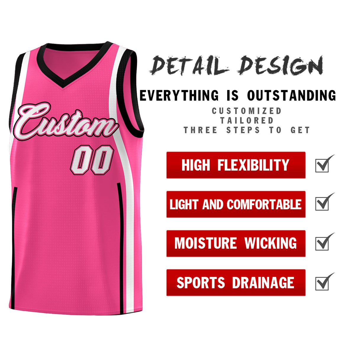 Custom Pink Black-White Ribbon Pattern Basketball Kits