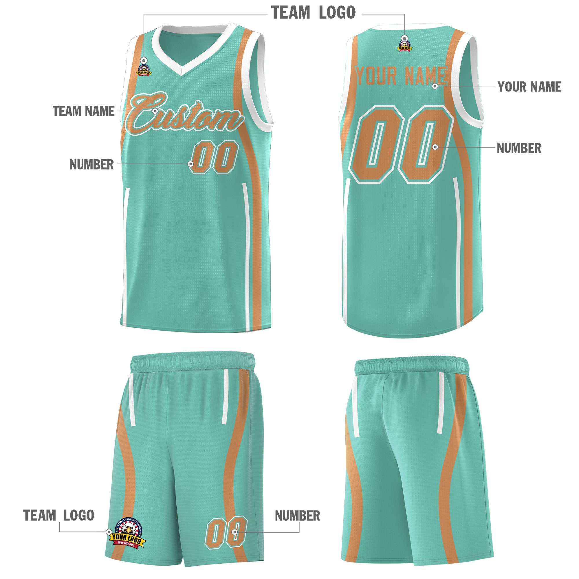 Custom Bright Green Buckskin Brown-White Ribbon Pattern Basketball Kits