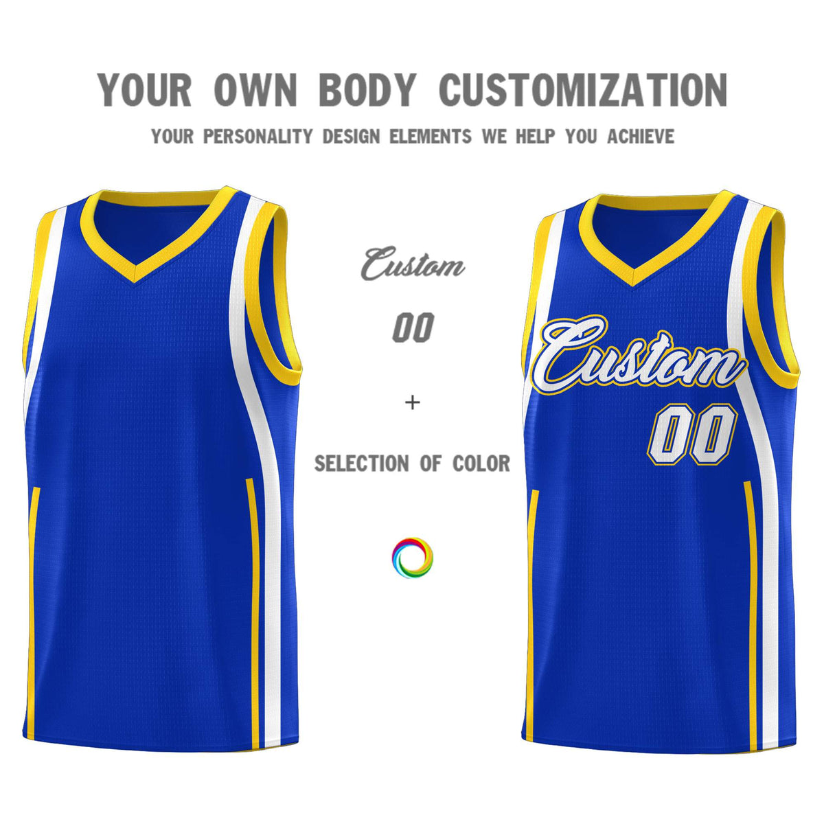 Custom Royal Gold-White Ribbon Pattern Basketball Kits