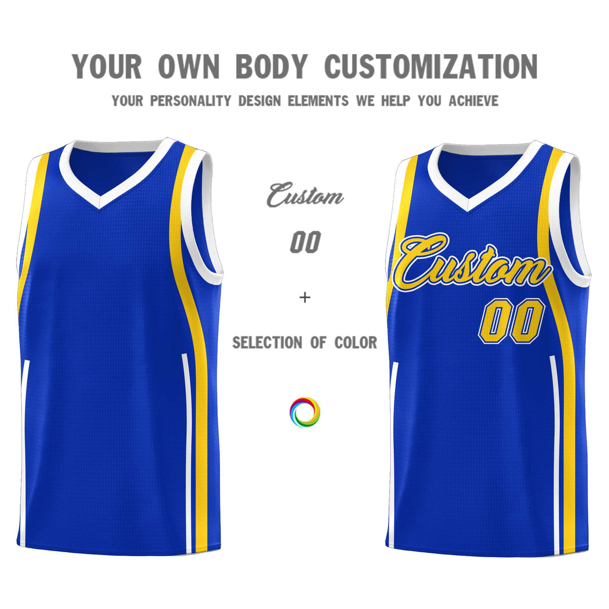 Custom Royal Gold-White Ribbon Pattern Basketball Kits