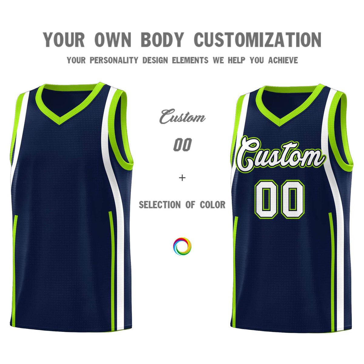 Custom Navy White AND Fluorescent Green Basketball Jersey