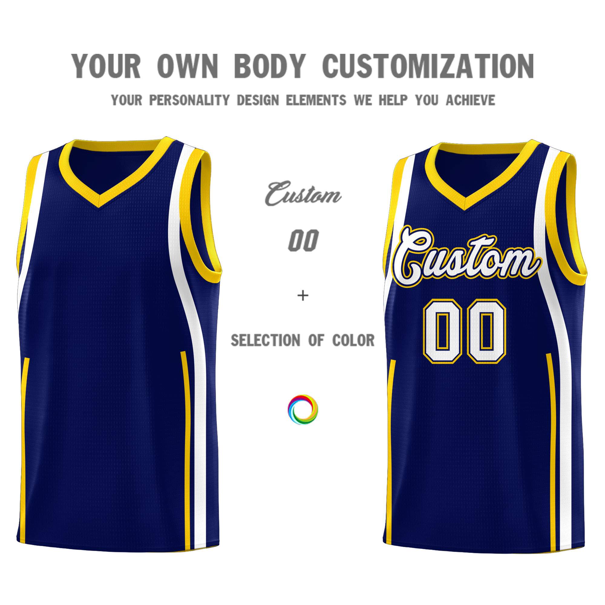 Custom Navy Gold AND White Basketball Jersey
