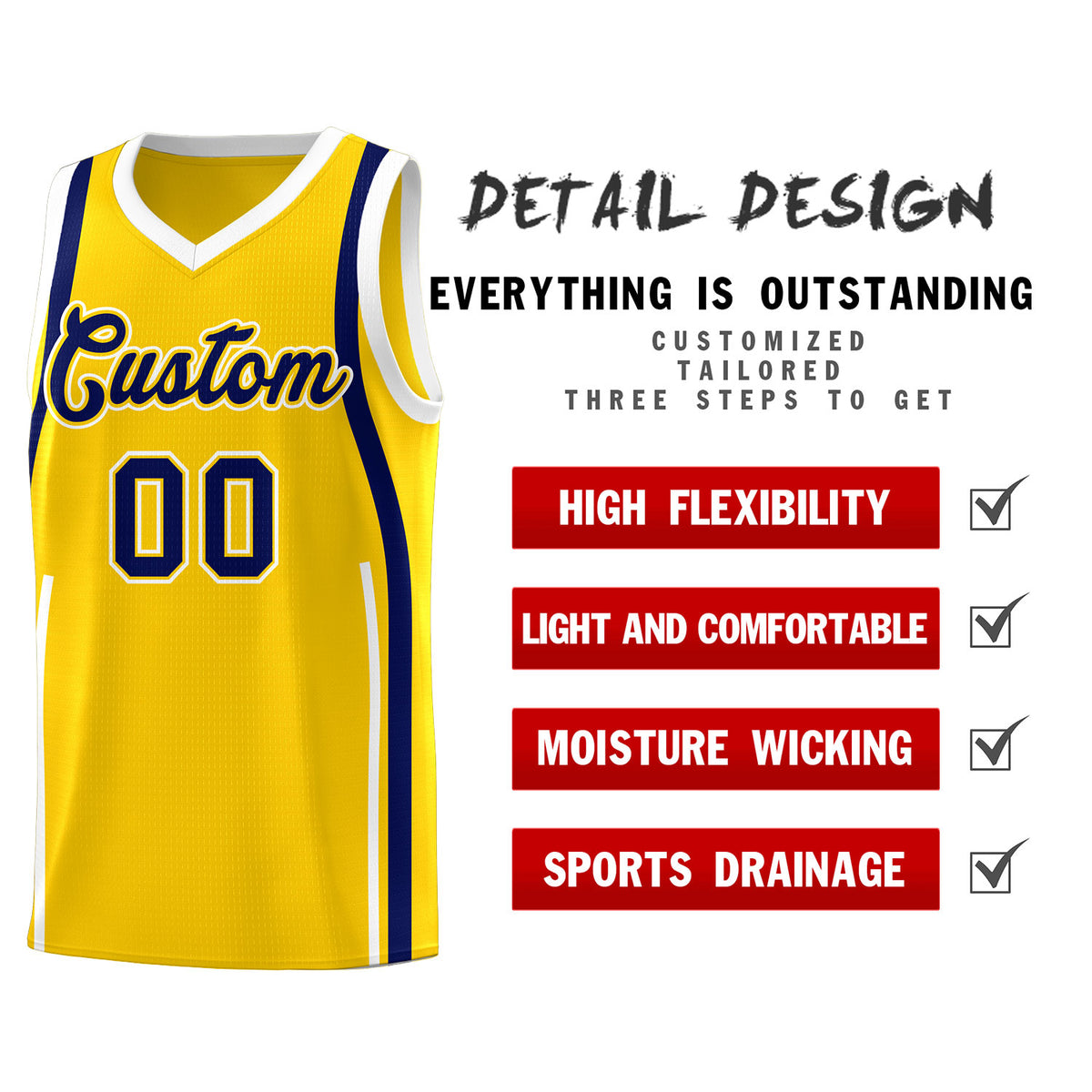 Custom Gold Navy AND White Basketball Jersey