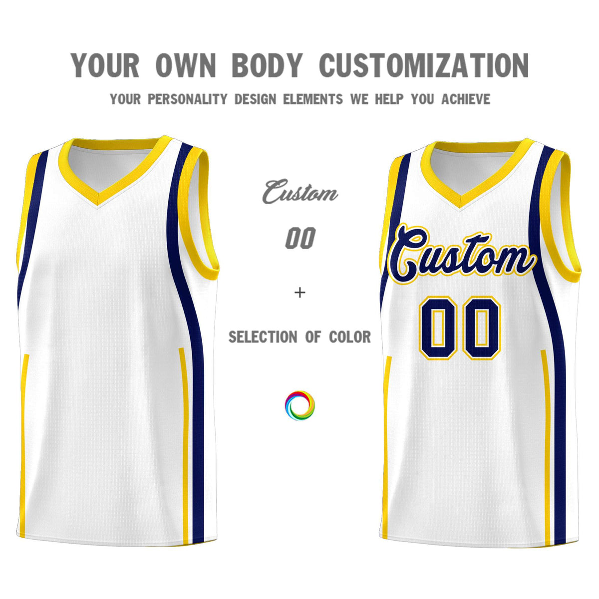 Custom White Navy AND Gold Basketball Jersey