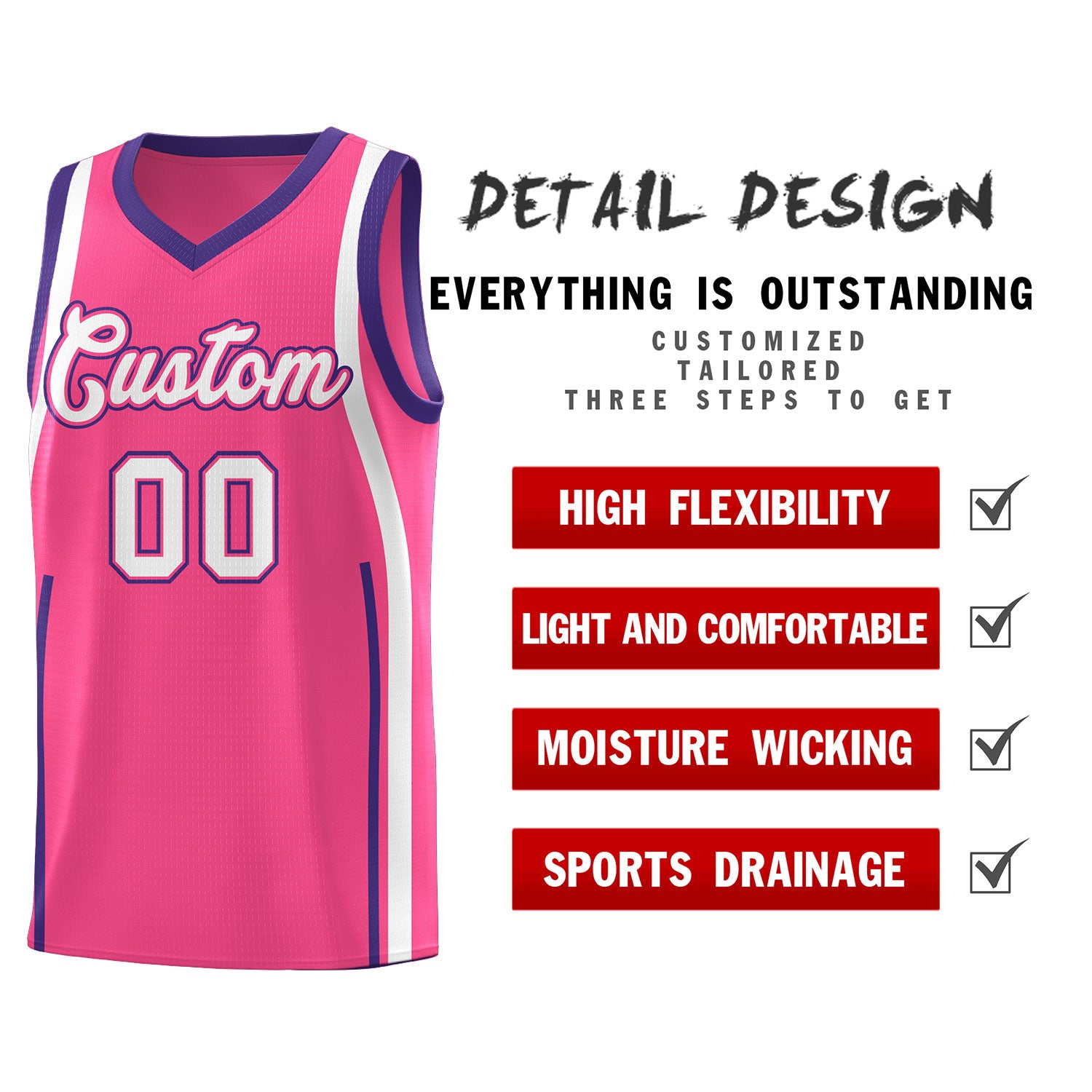Custom Pink Purple AND White Basketball Jersey