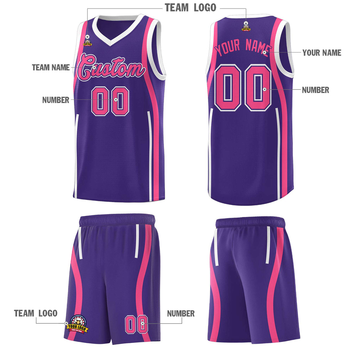 Custom Purple Pink AND White Basketball Jersey