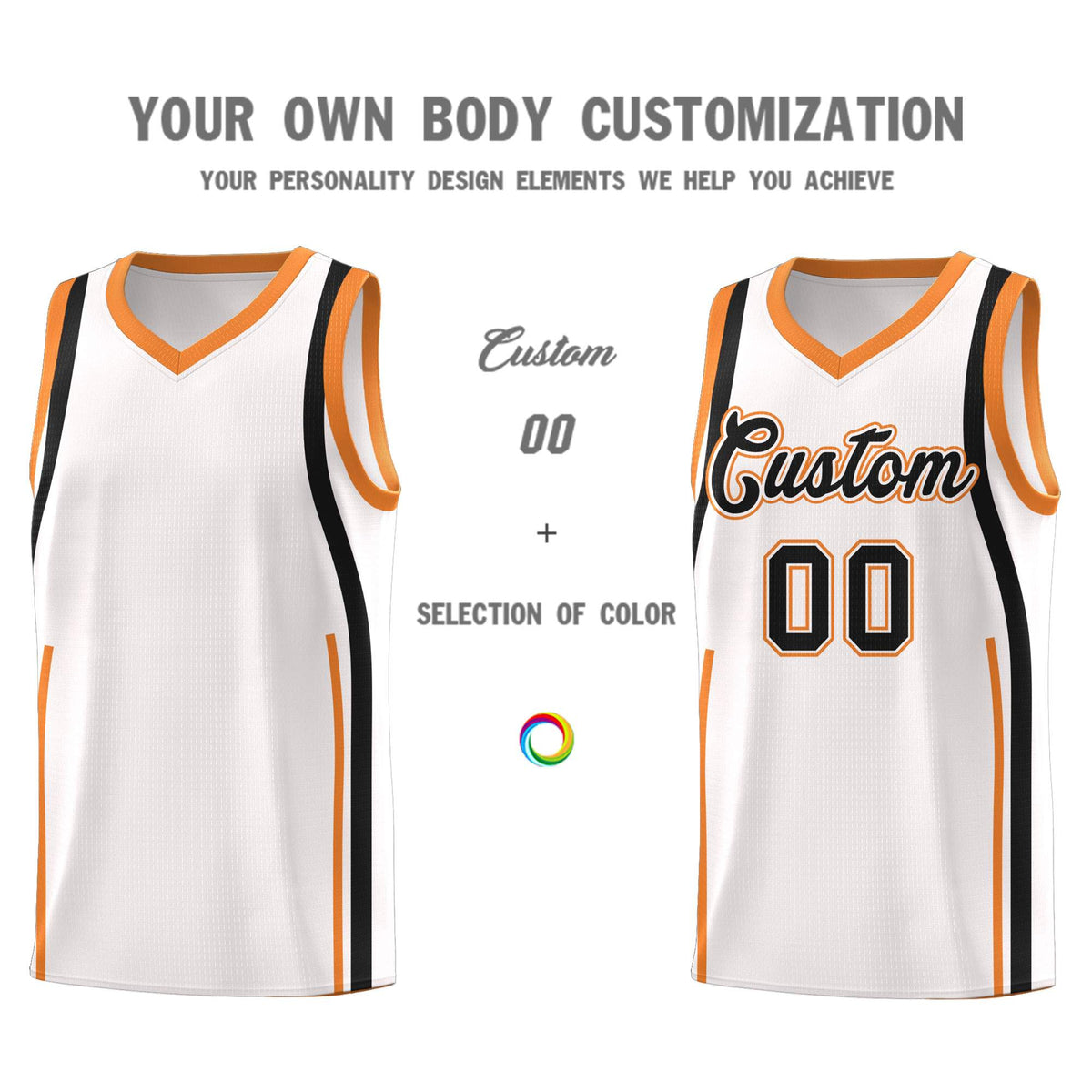Custom White Gold Orange AND Black Basketball Jersey