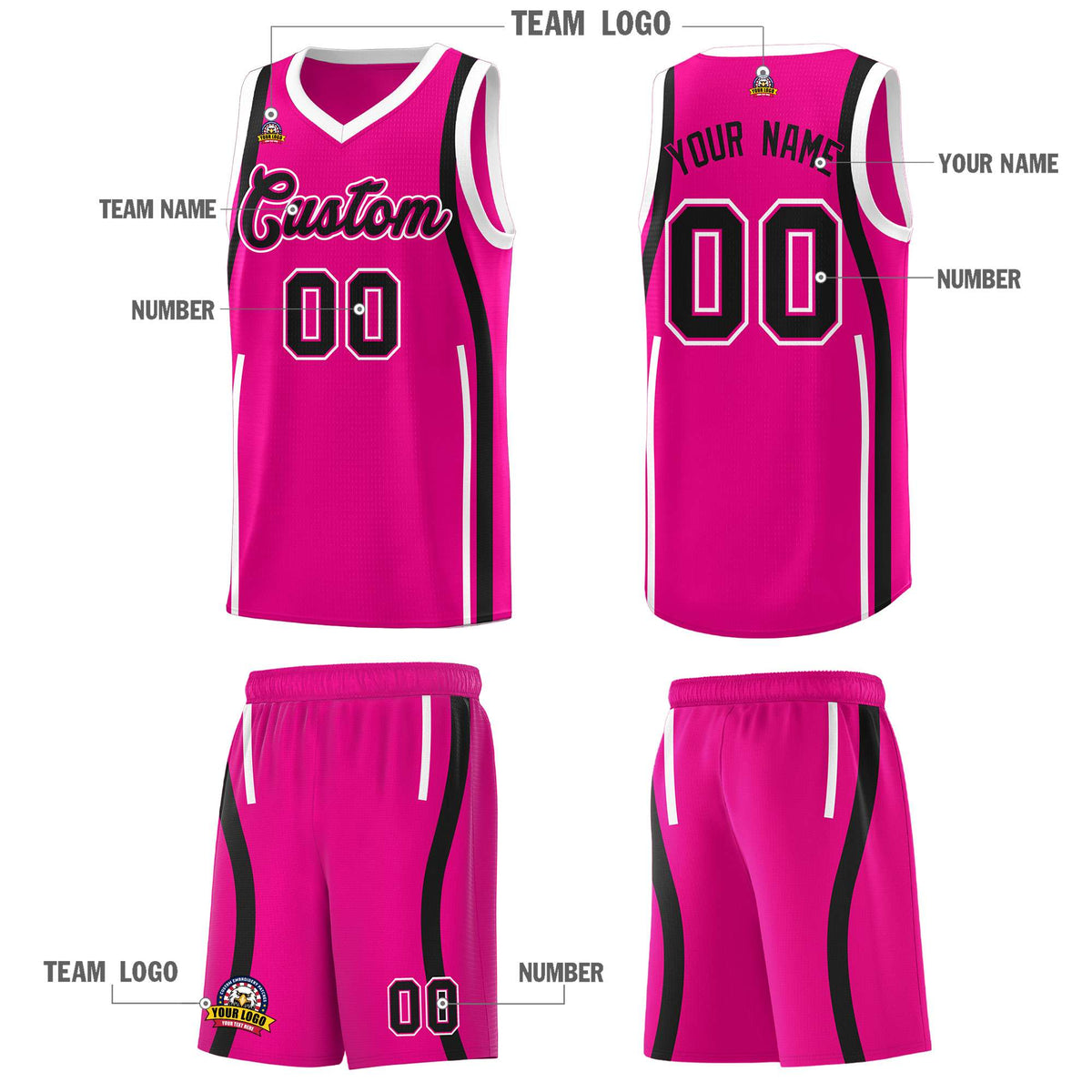 Custom Pink Black AND White Basketball Jersey