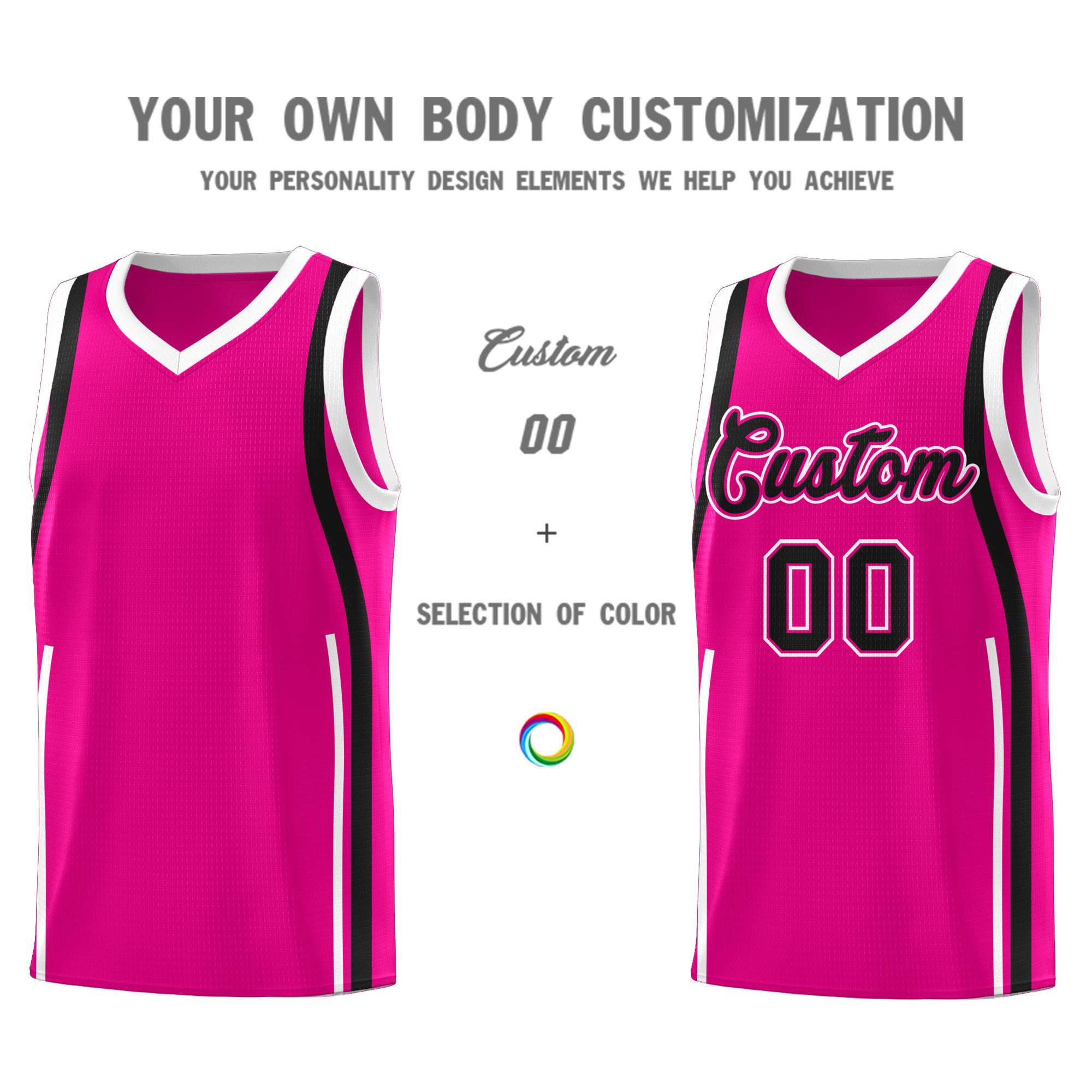 Custom Pink Black AND White Basketball Jersey