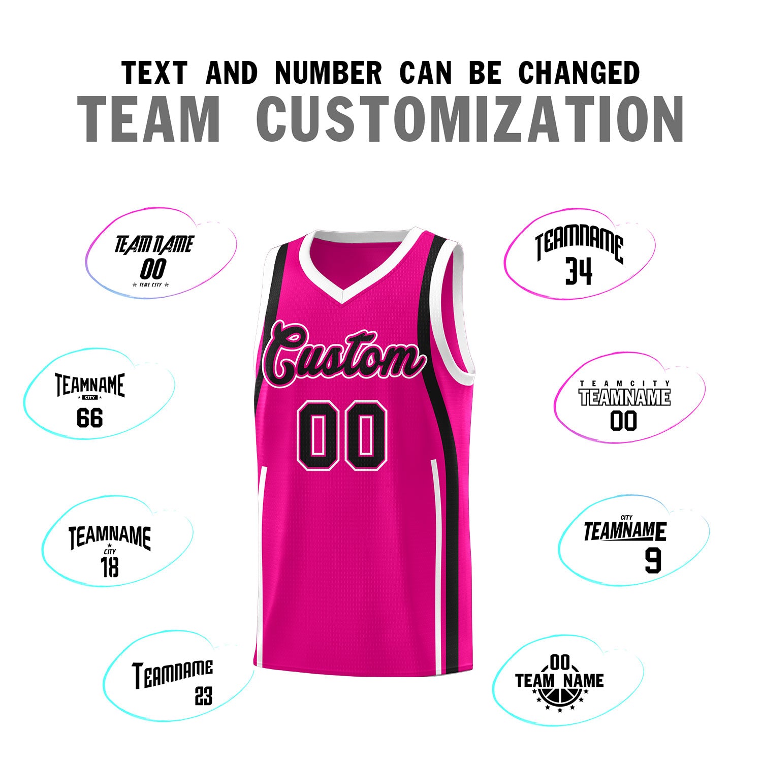 Custom Pink Black AND White Basketball Jersey