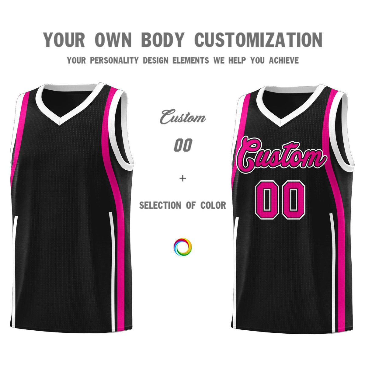 Custom Black Pink AND White Basketball Jersey