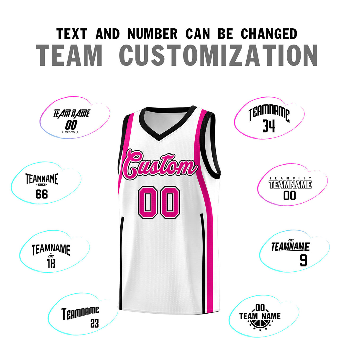 Custom White Pink AND Black Basketball Jersey