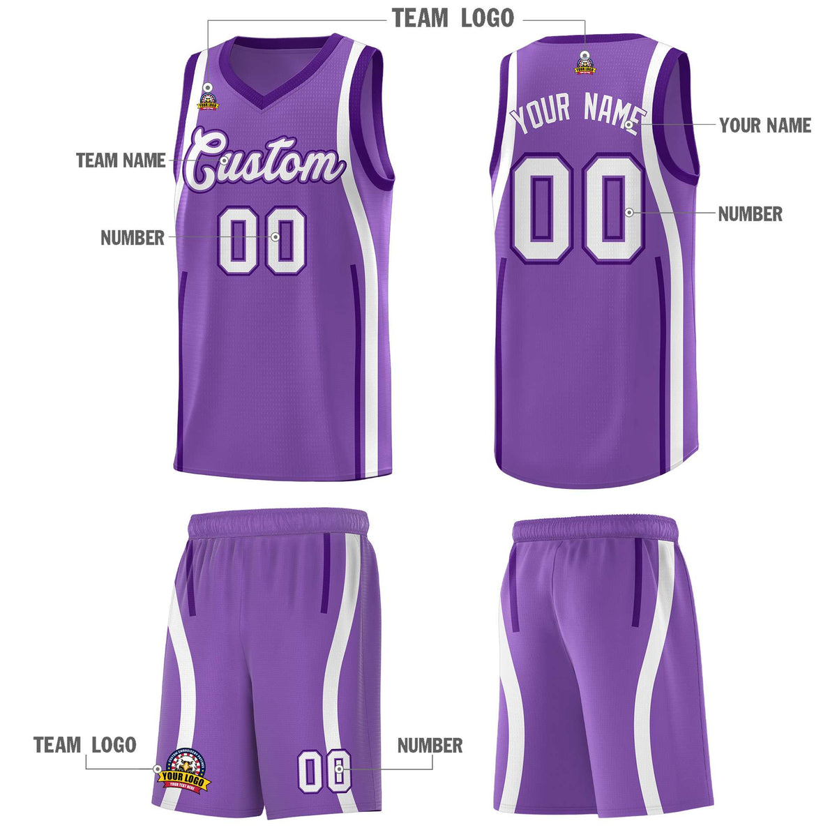 Custom Light Purple Purple AND White Basketball Jersey