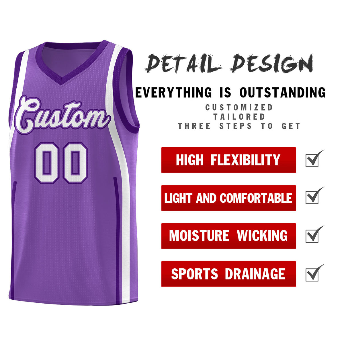 Custom Light Purple Purple AND White Basketball Jersey