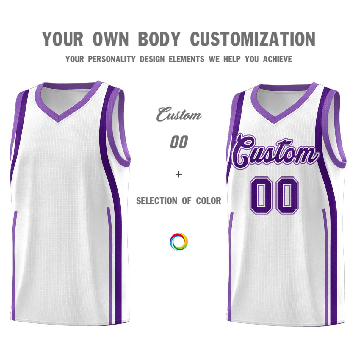 Custom White Purple AND Light Purple Basketball Jersey