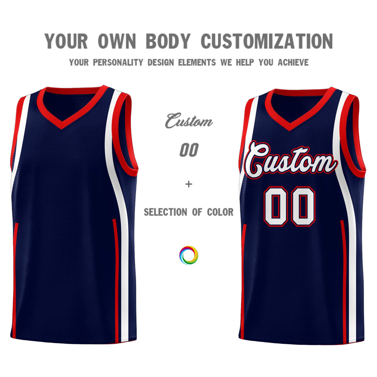 Custom Navy Red AND White Basketball Jersey