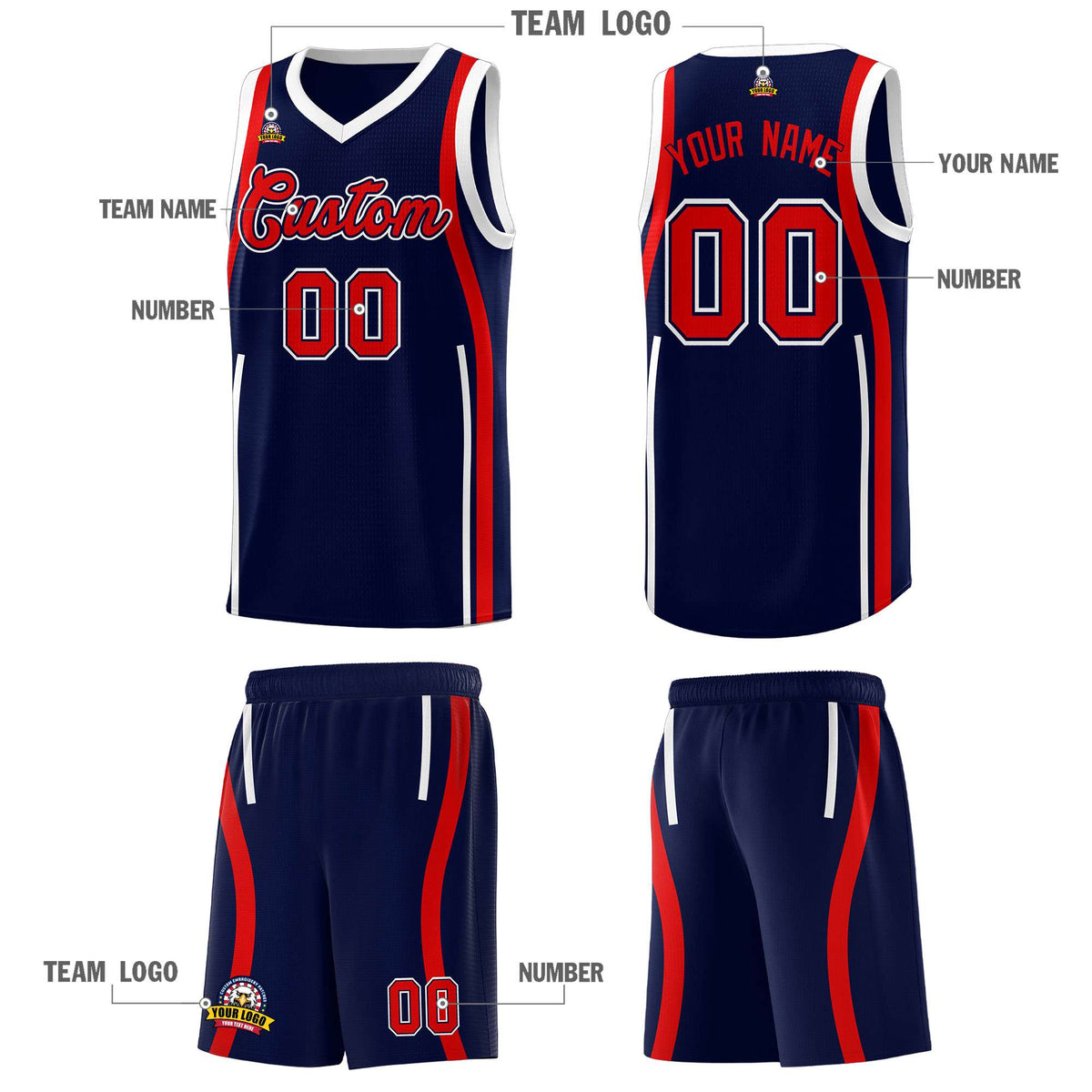 Custom Navy Red AND White Basketball Jersey