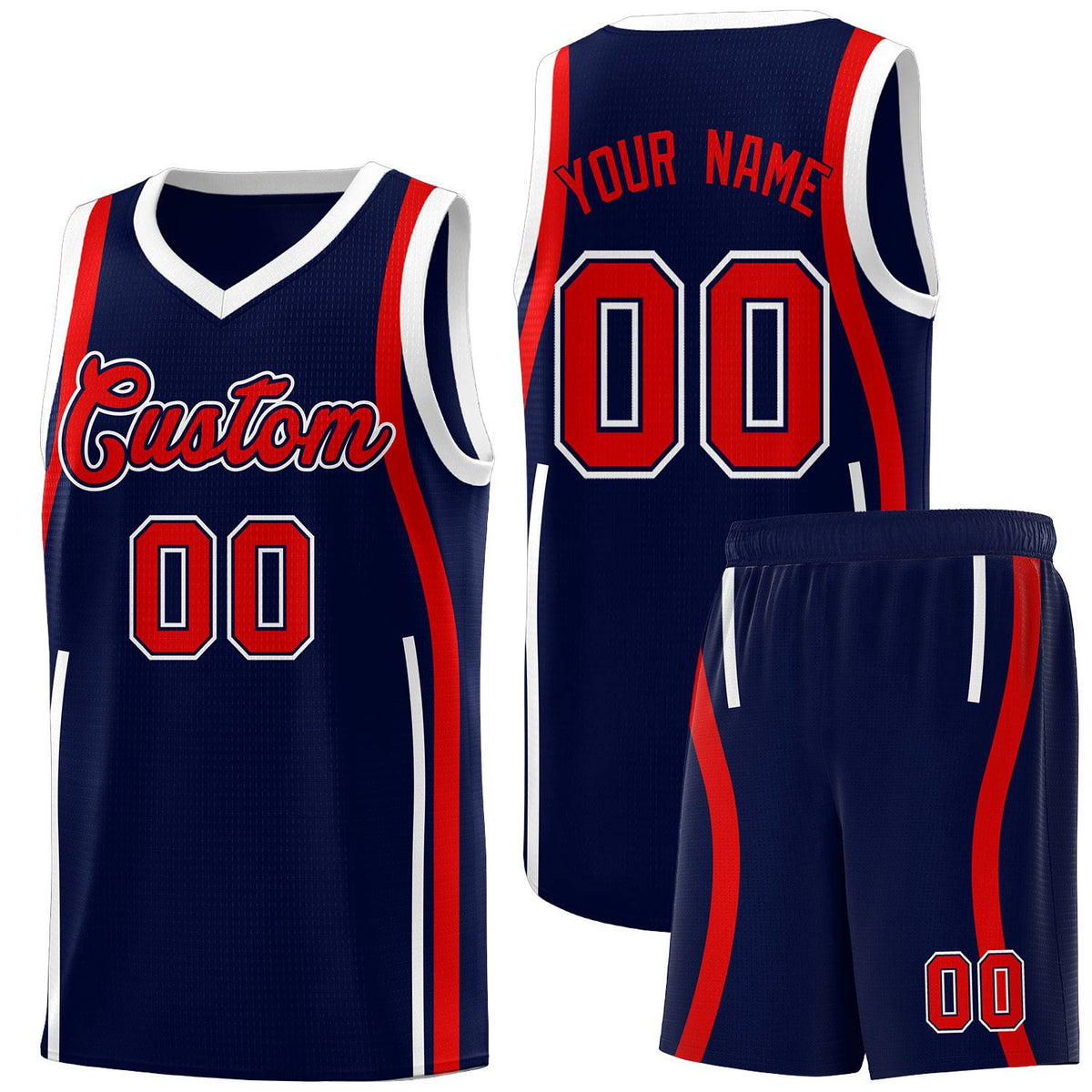 Custom Navy Red AND White Basketball Jersey