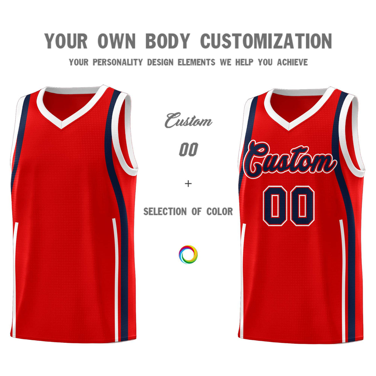 Custom Red Navy AND White Basketball Jersey