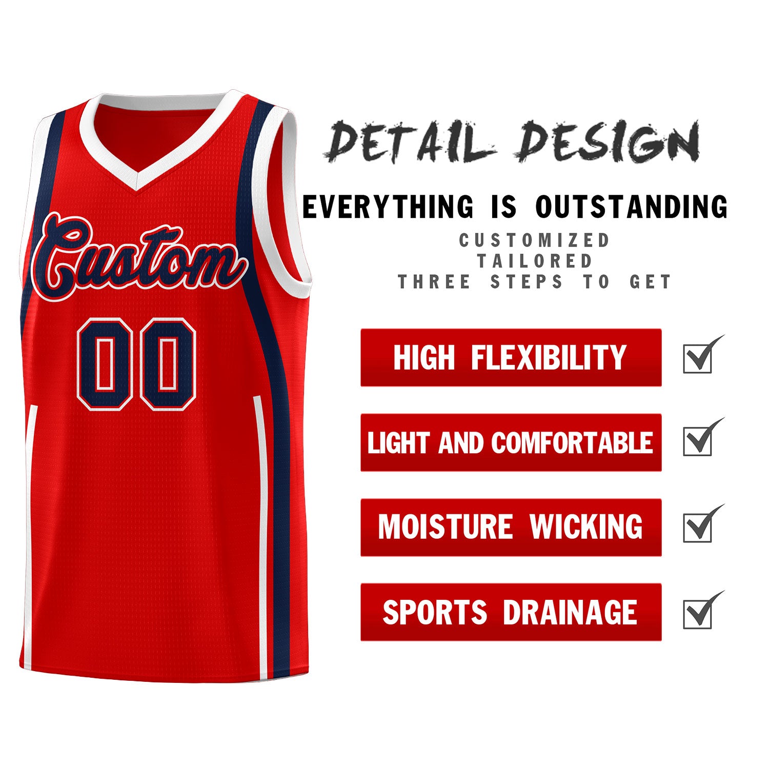 Custom Red Navy AND White Basketball Jersey