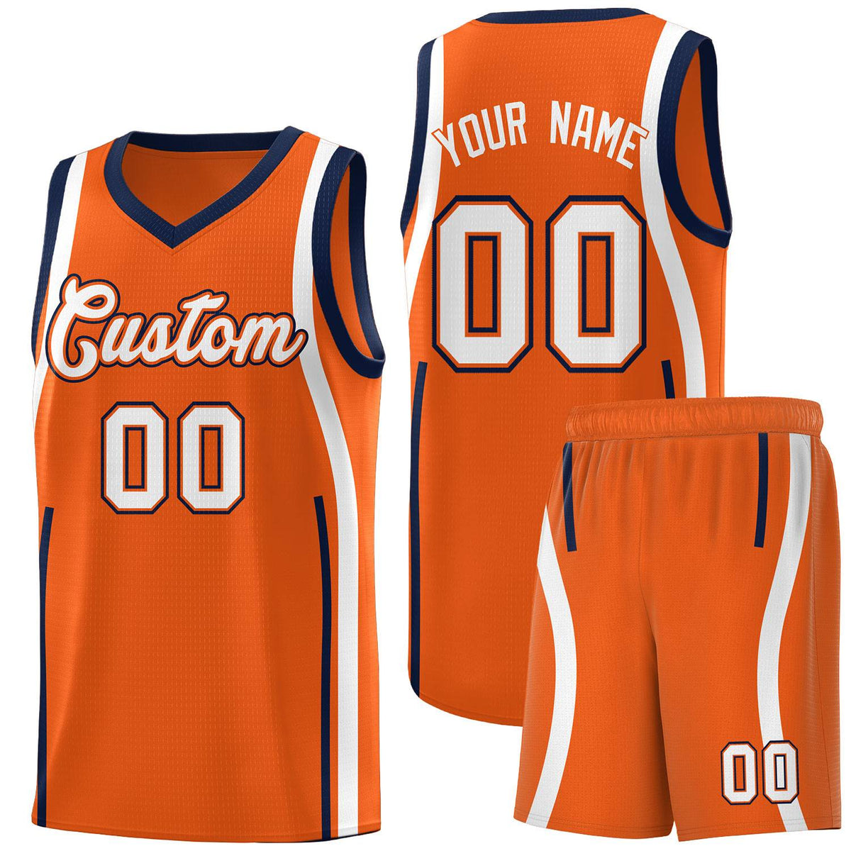 Custom Orange Navy AND White Basketball Jersey