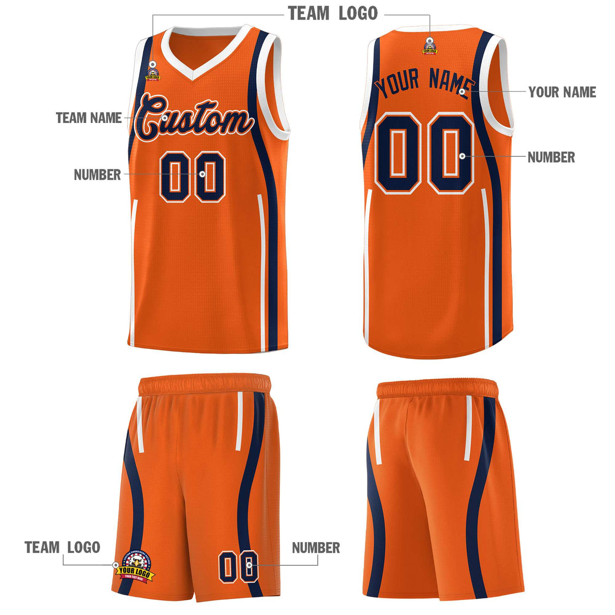 Custom Orange Navy AND White Basketball Jersey