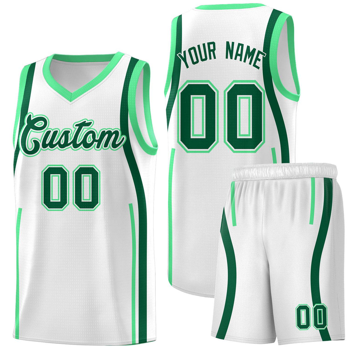 Custom White Kelly Green AND Green Basketball Jersey