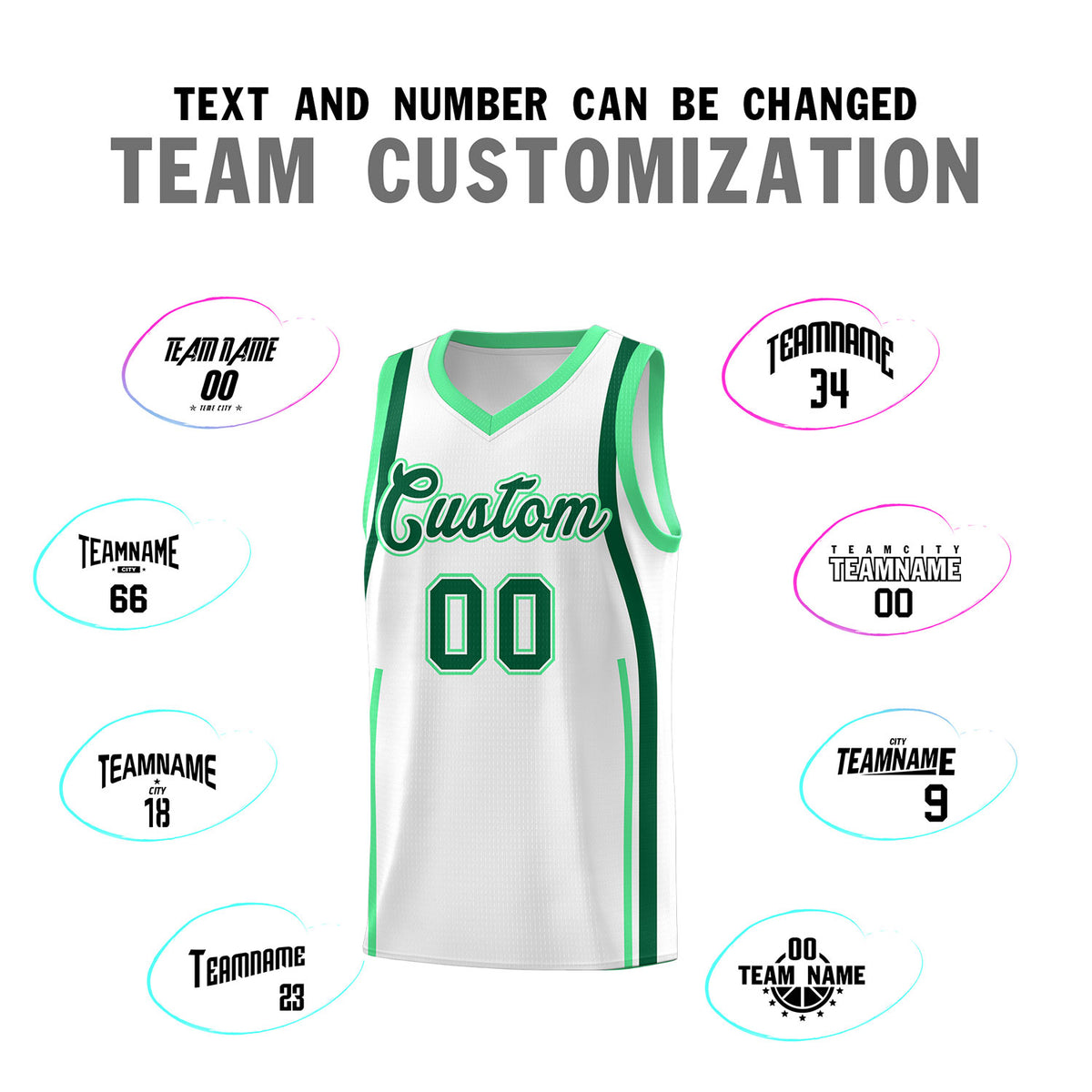 Custom White Kelly Green AND Green Basketball Jersey