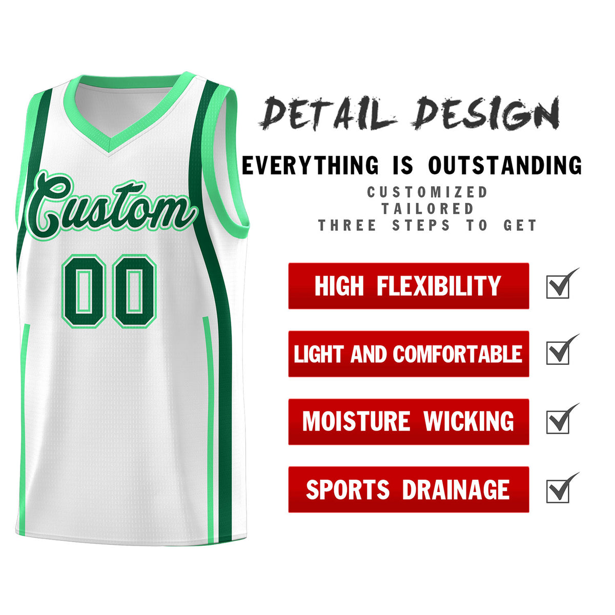 Custom White Kelly Green AND Green Basketball Jersey