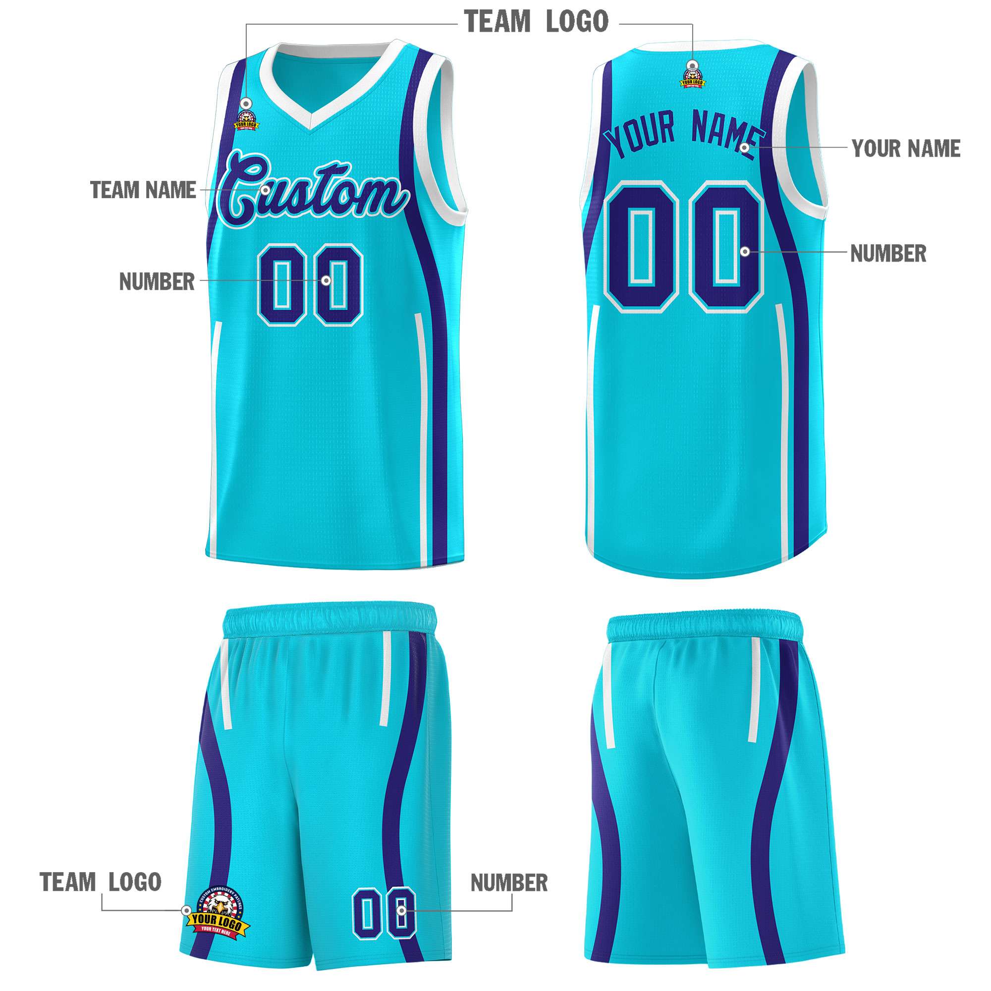 Custom Sky Blue Royal AND White Basketball Jersey