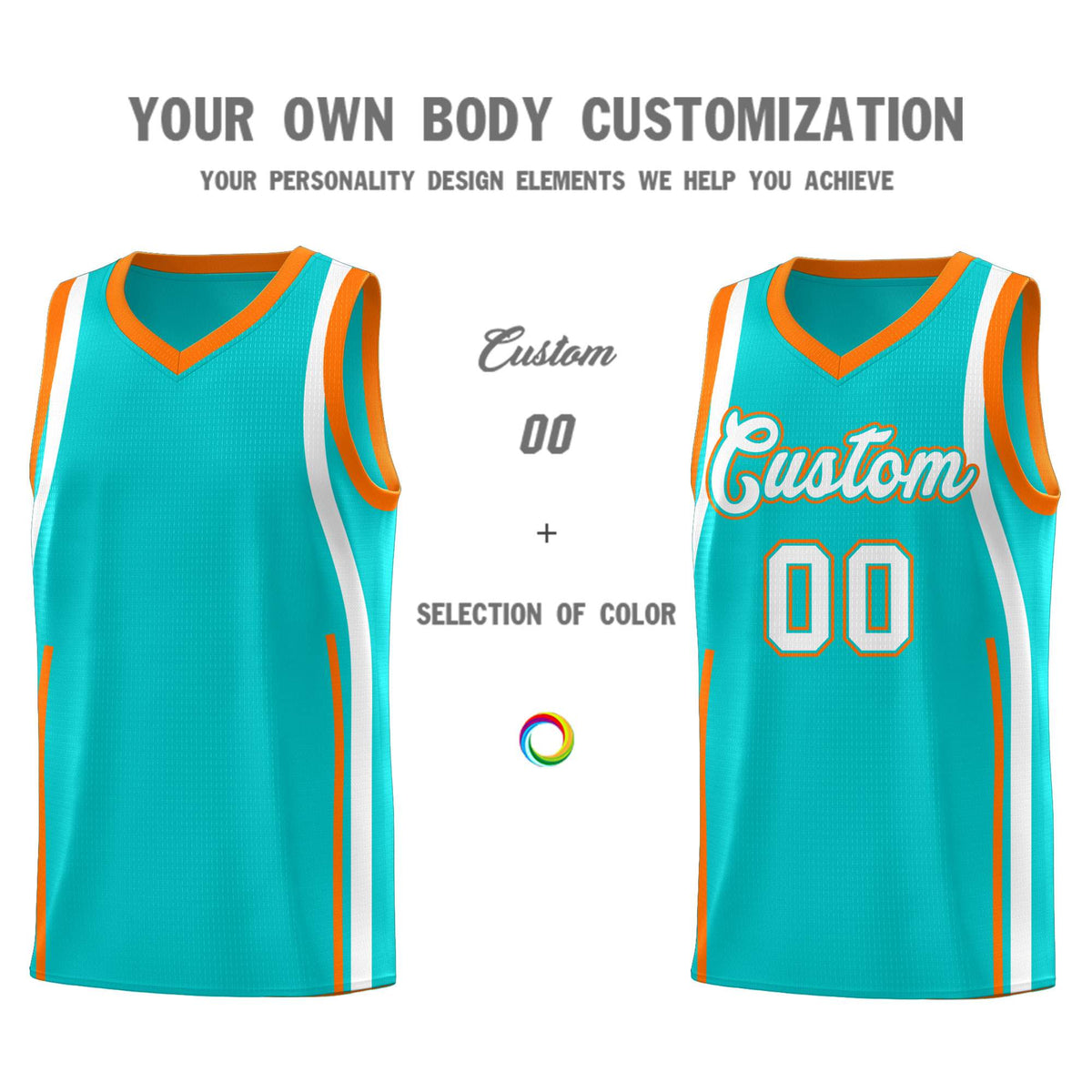 Custom Aqua Orange AND White Basketball Jersey