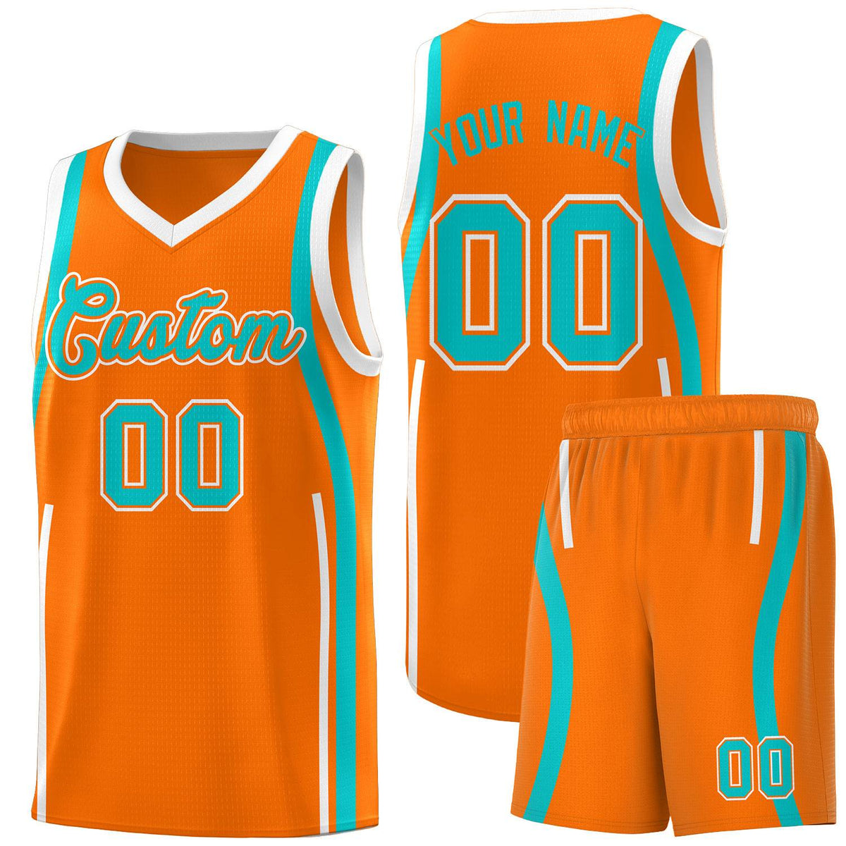 Custom Orange Aqua AND White Basketball Jersey
