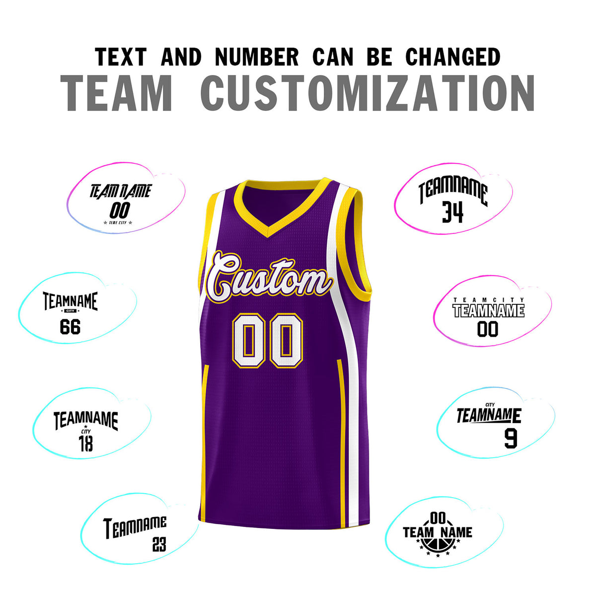 Custom Purple White AND Gold Basketball Jersey