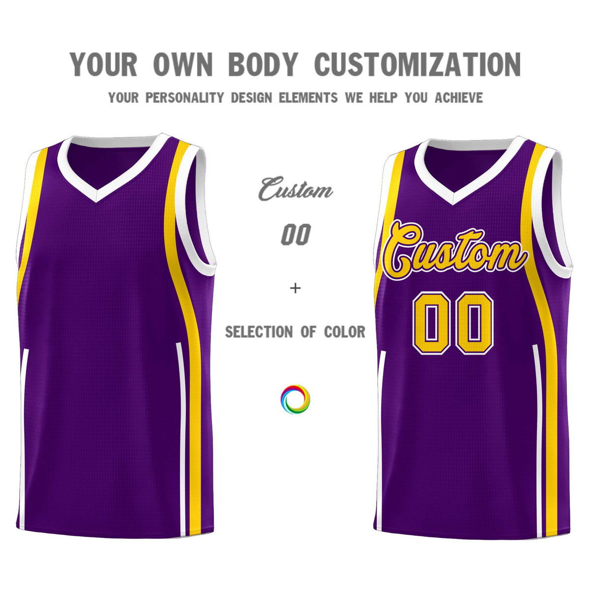 Custom Purple White AND Gold Basketball Jersey