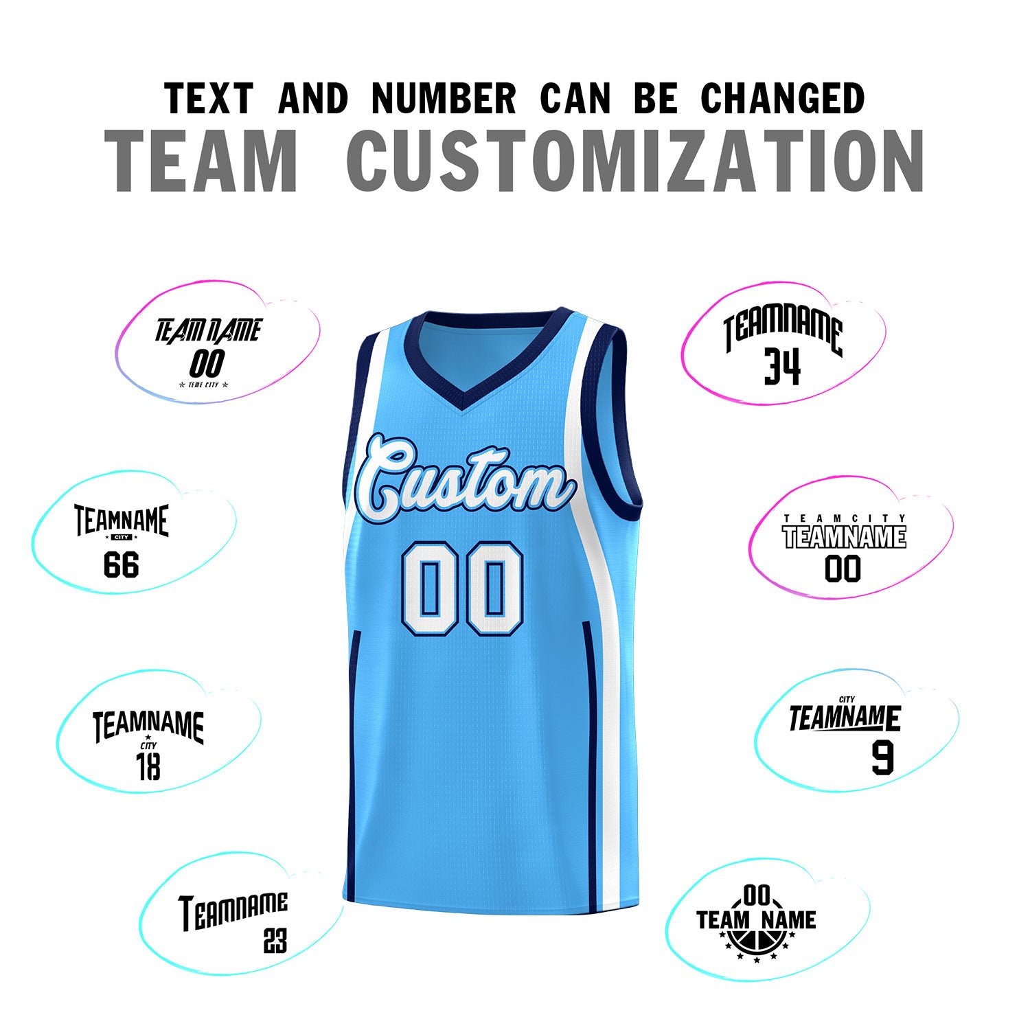 Custom Powder Blue Navy AND White Basketball Jersey