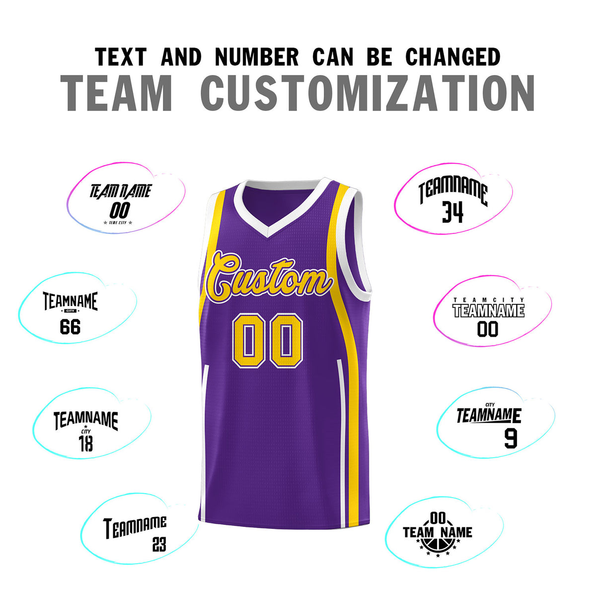 Custom Purple Gold AND White Basketball Jersey