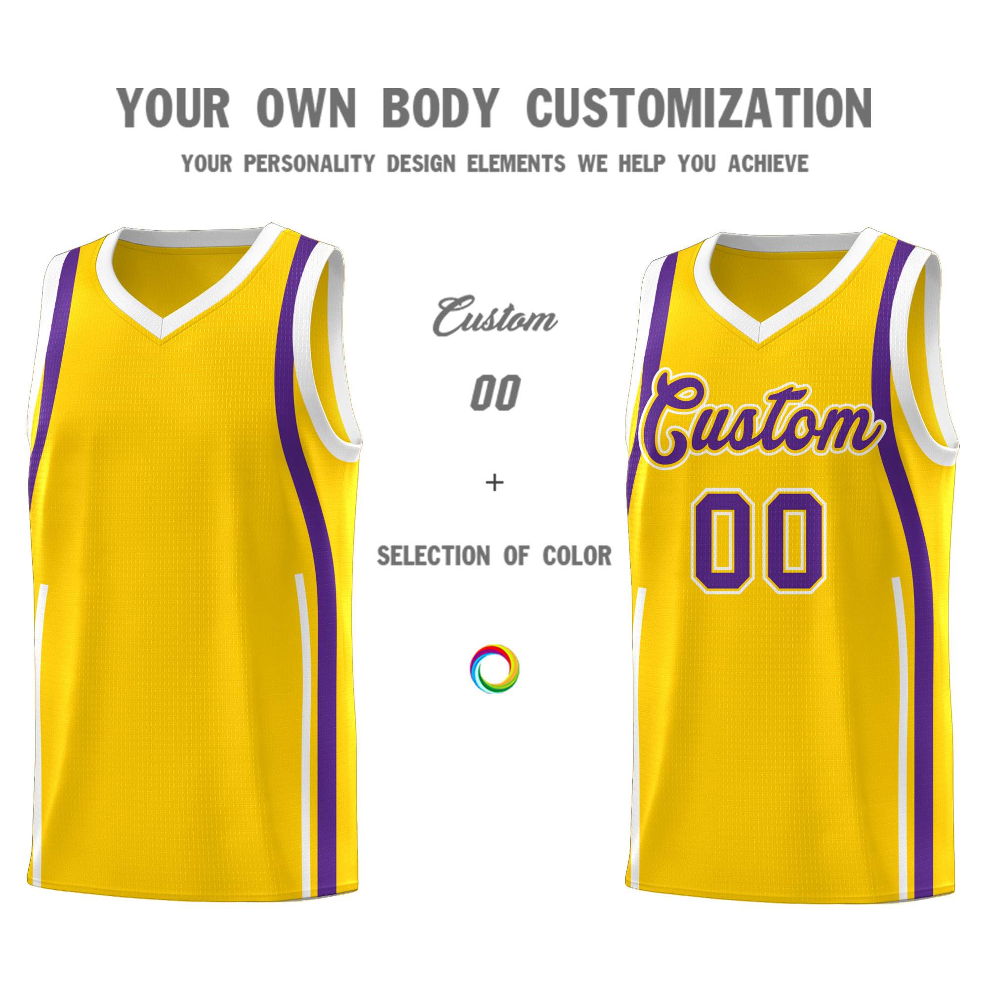 Custom Gold Purple AND White Basketball Jersey