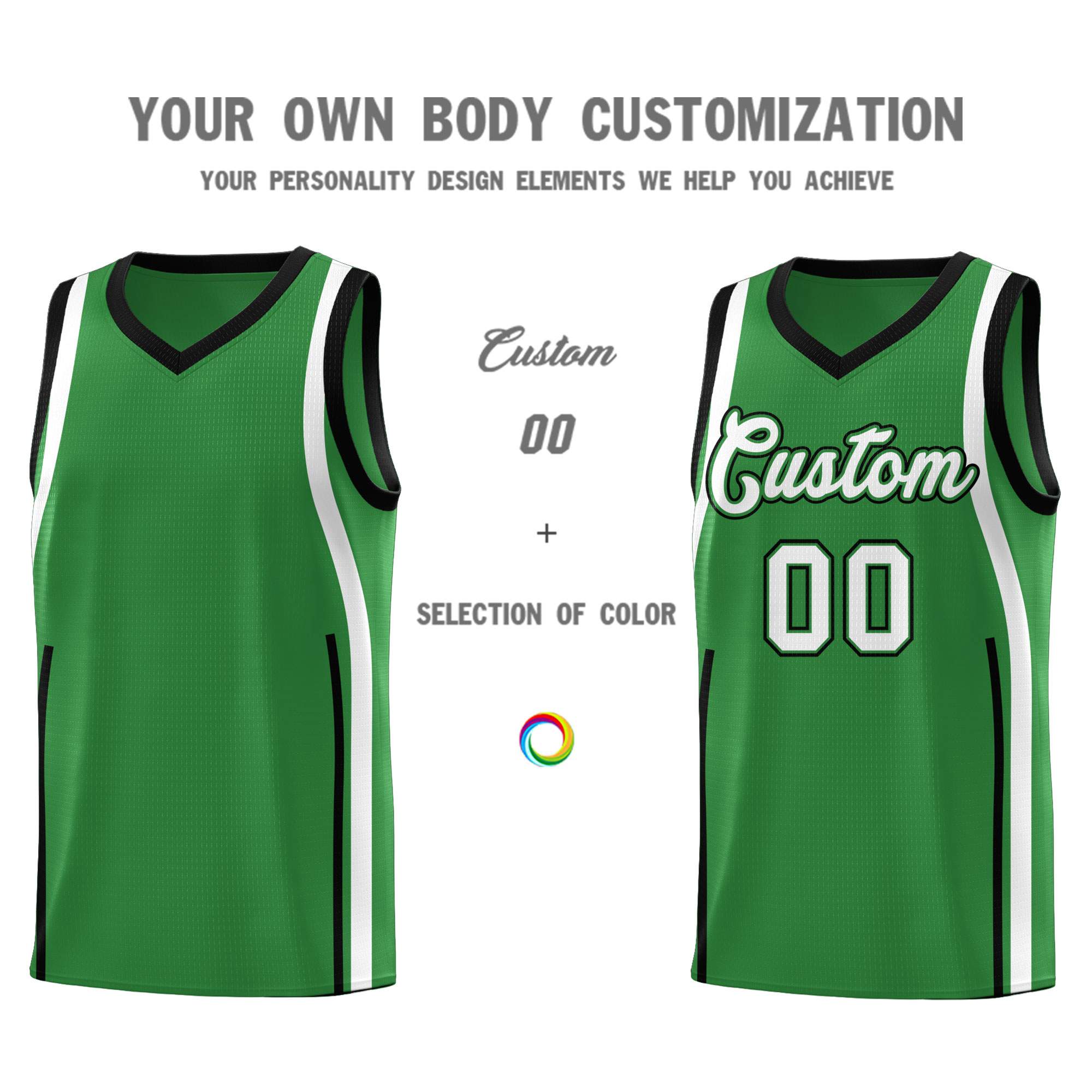 Custom Kelly Green Black AND White Basketball Jersey