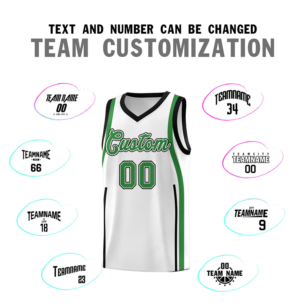 Custom White Kelly Green AND White Basketball Jersey