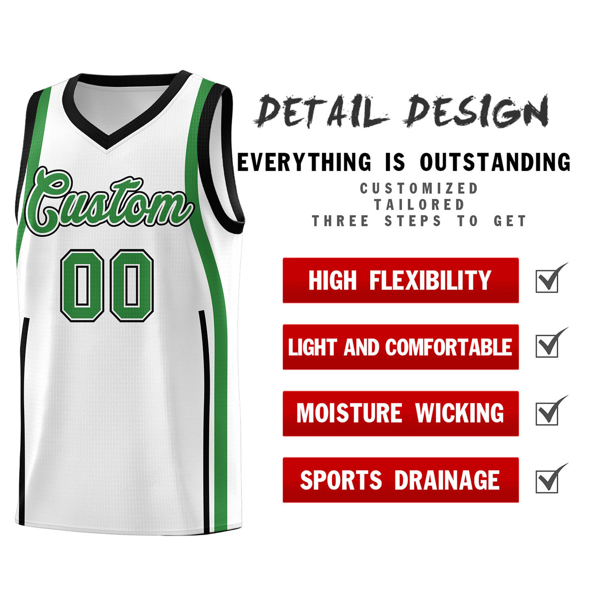 Custom White Kelly Green AND White Basketball Jersey