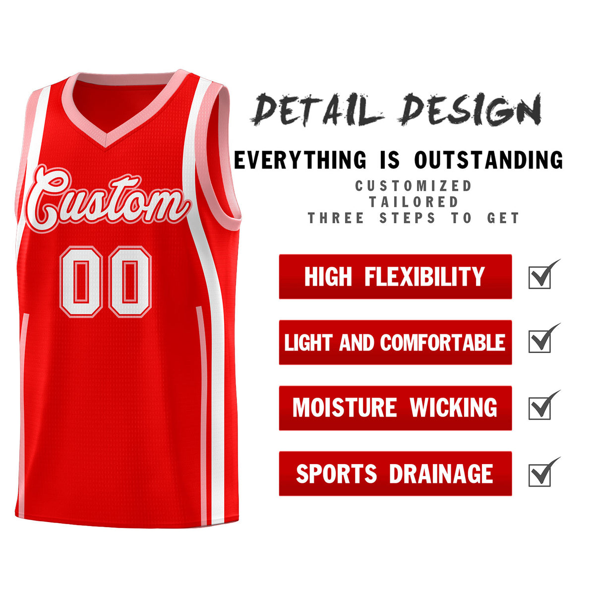 Custom Light Red Light Pink AND White Basketball Jersey