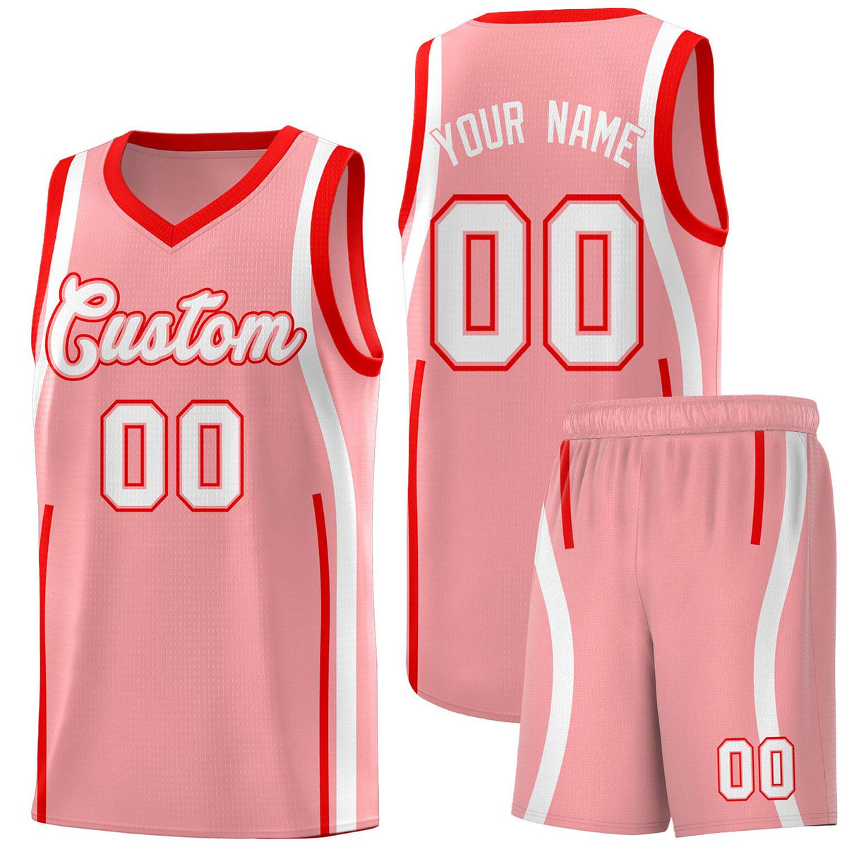 Custom Light Pink Light Red AND White Basketball Jersey