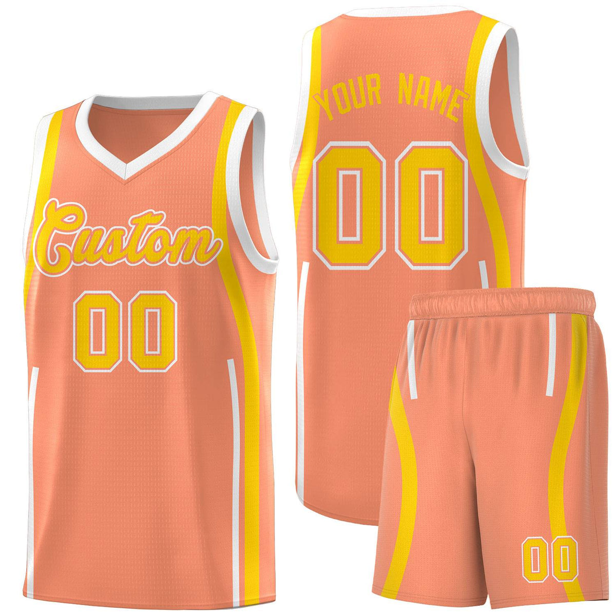 Custom Light Orange Gold AND White Basketball Jersey