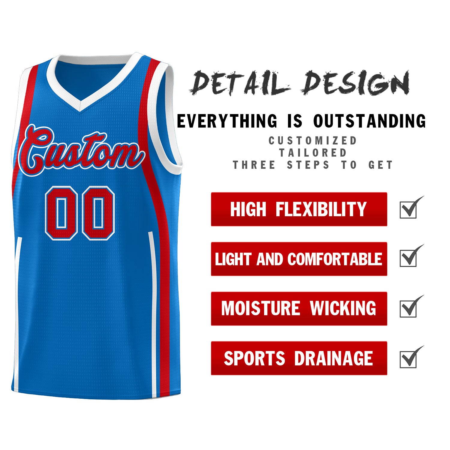 Custom Royal Red AND White Basketball Jersey
