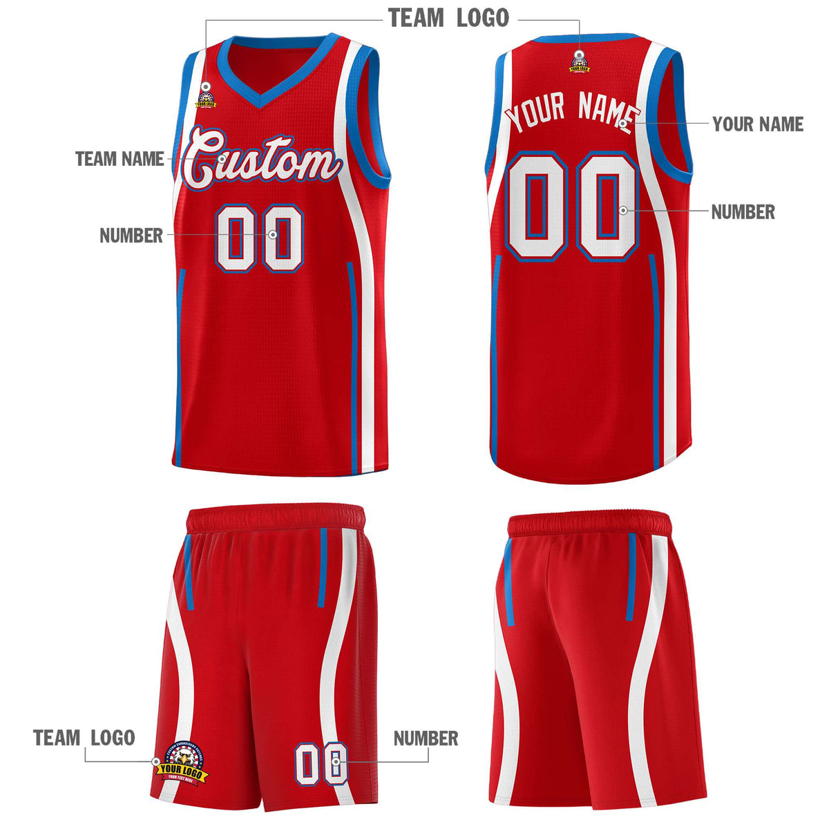 Custom Red Royal AND White Basketball Jersey