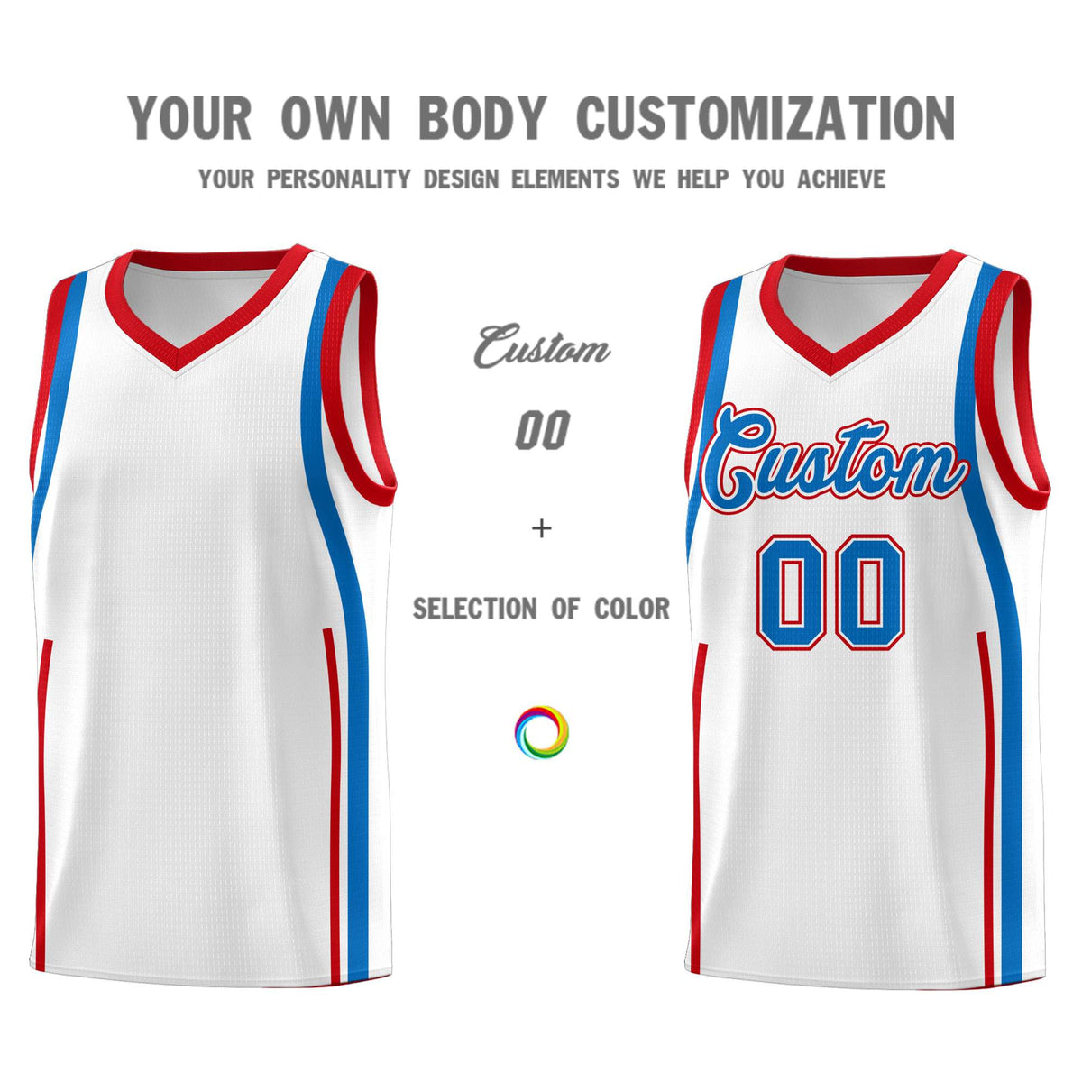 Custom White Royal AND Red Basketball Jersey